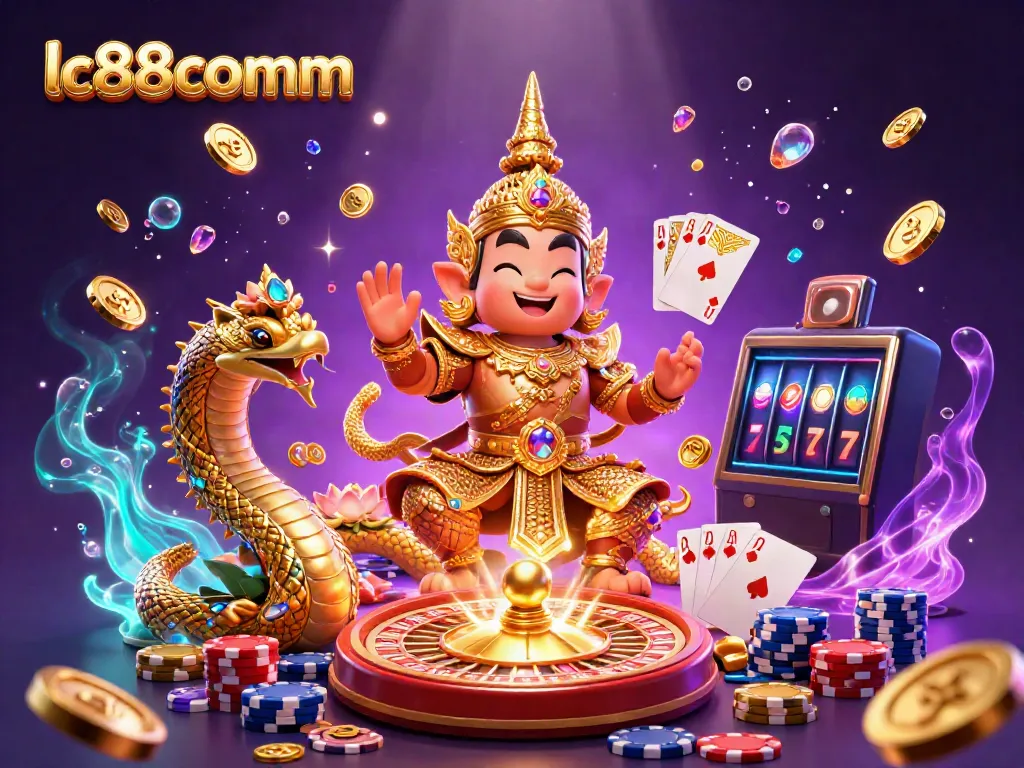 Experience the excitement at lc88comm with vibrant gaming elements in a stunning 3D scene.