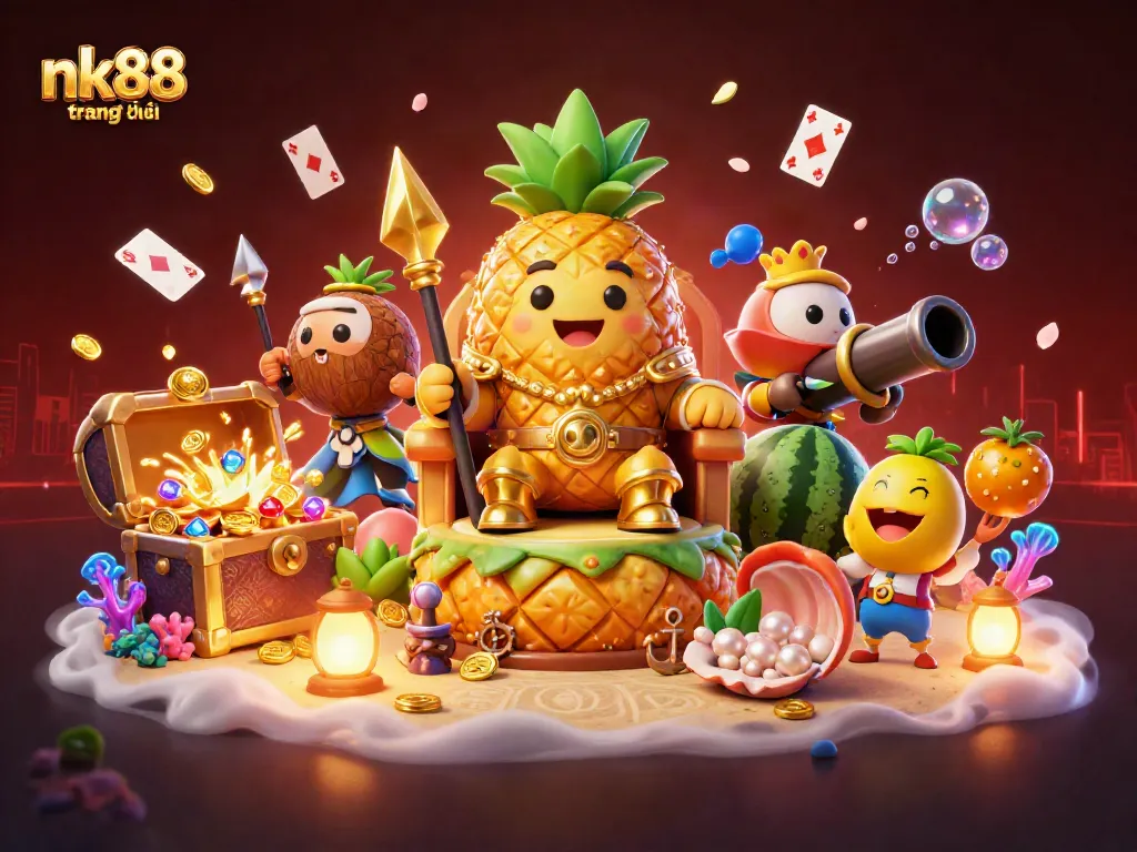 Bet on nk88 trang chủ with a vibrant 3D casino scene showcasing thrilling characters and games.