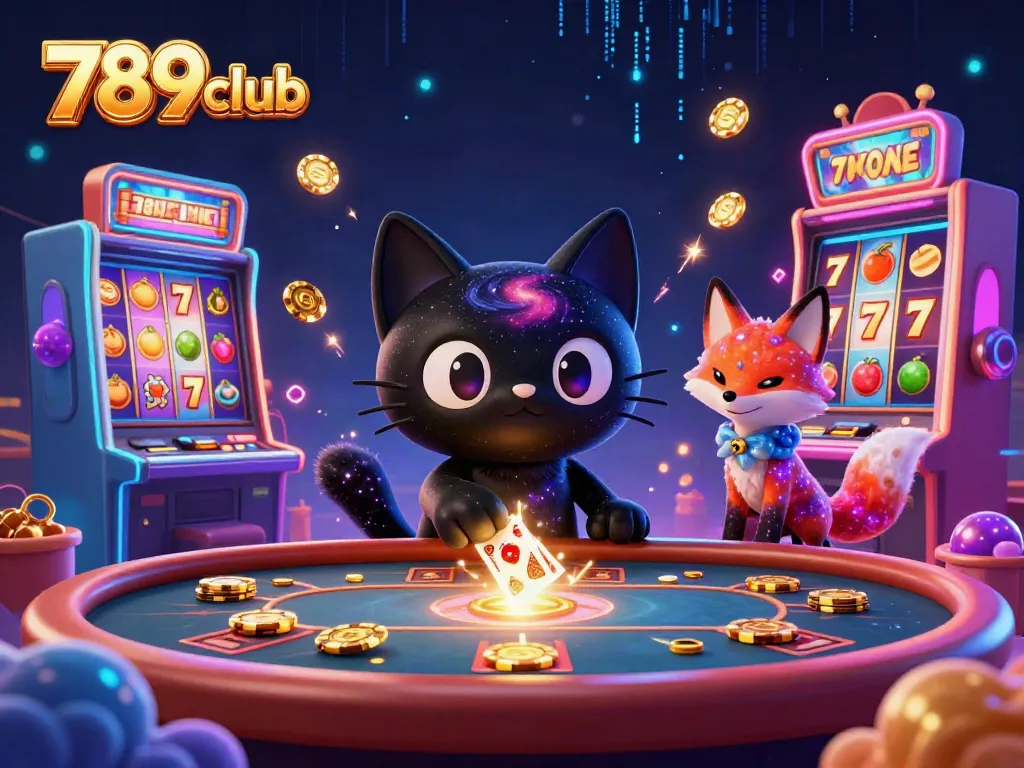 Engage with 789club's cosmic casino through a mesmerizing illustration featuring fun gaming characters.