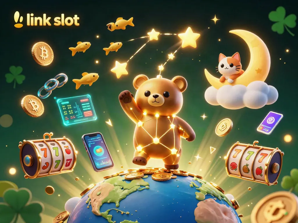 Experience the thrill with link slot action in a vibrant casino-themed illustration.