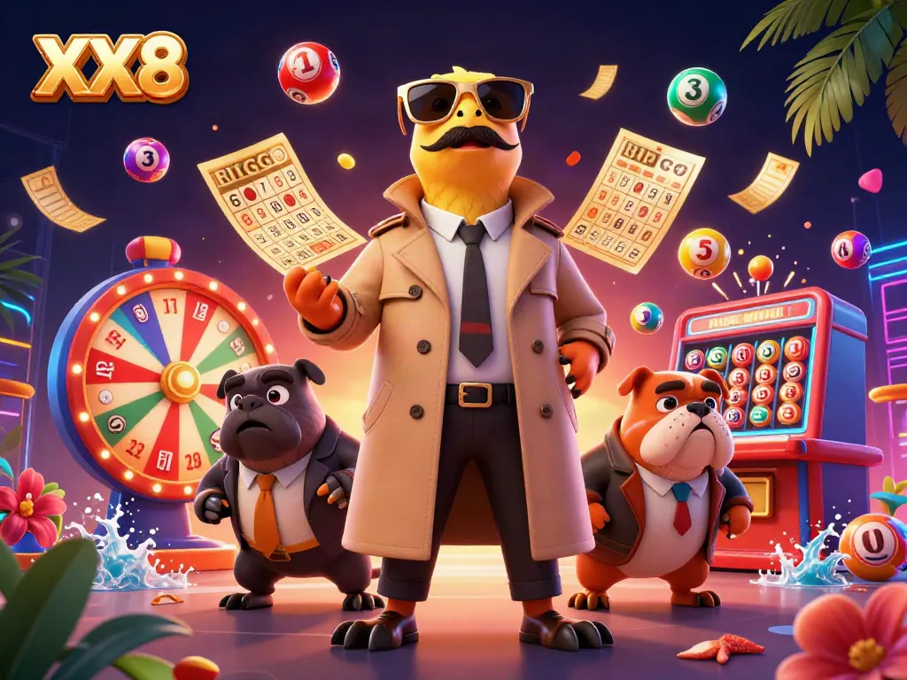 Engaging scene with three raptors in a trench coat trying to enter a VIP casino lounge at XX8, featuring vibrant casino elements.
