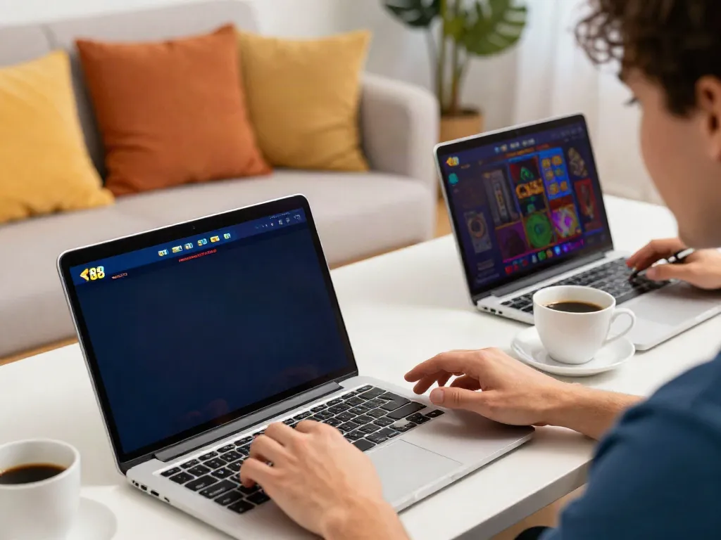 Engaging player enjoying slot88 games on a smartphone in a cozy home setting