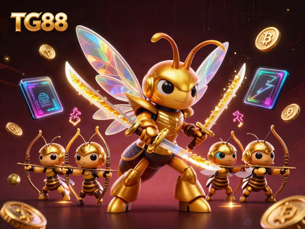 Experience thrilling gameplay at TG88 with a dynamic scene of a golden hornet in samurai armor.