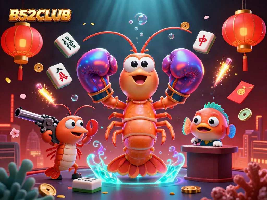 Engage in vibrant casino excitement with B52CLUB featuring dynamic underwater characters in a festive scene.
