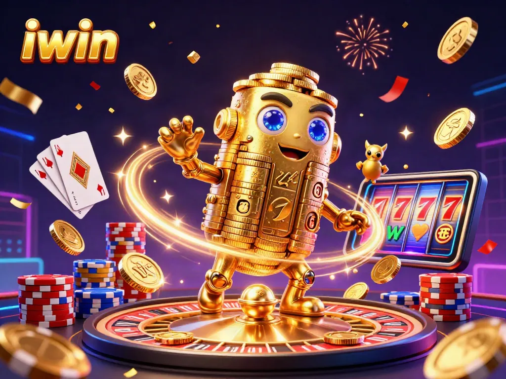 Experience the excitement of iwin with animated gold coins and vibrant casino elements.