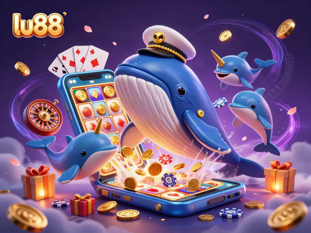 Experience gaming thrills with lu88's vibrant casino scene featuring playful marine characters.