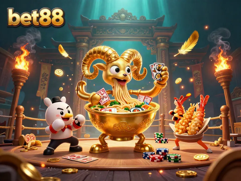 Engage in thrilling bets with bet88 surrounded by vibrant casino-themed characters and elements.