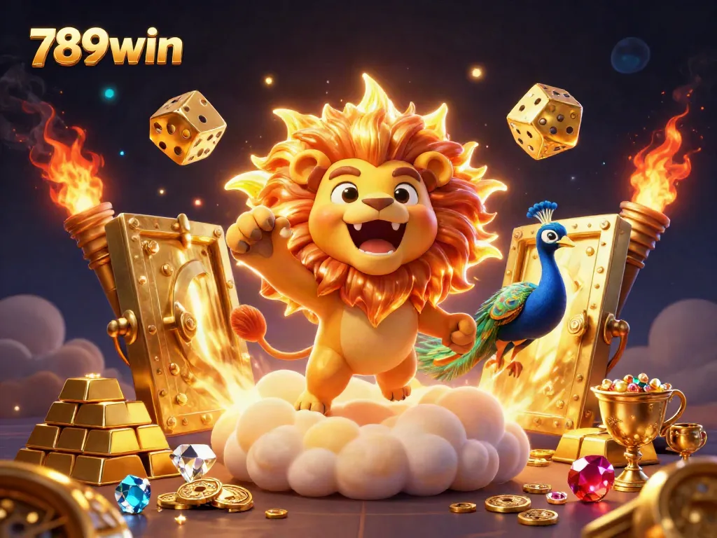Experience the excitement of 789win with a vibrant 3D illustration showcasing golden treasures and dynamic characters.