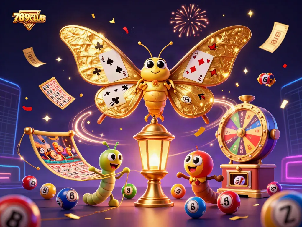 Engage with thrilling activities at 789CLUB, featuring a vibrant, animated casino scene with dynamic lottery elements.