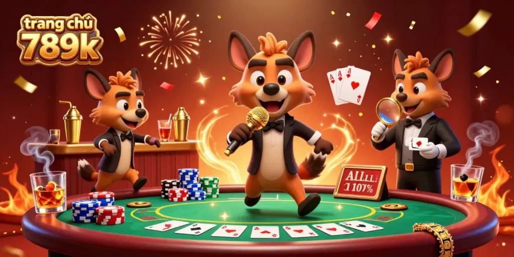 Engage with the laughs and fun at trang chủ 789k's vibrant comedy casino club featuring cartoon hyenas.