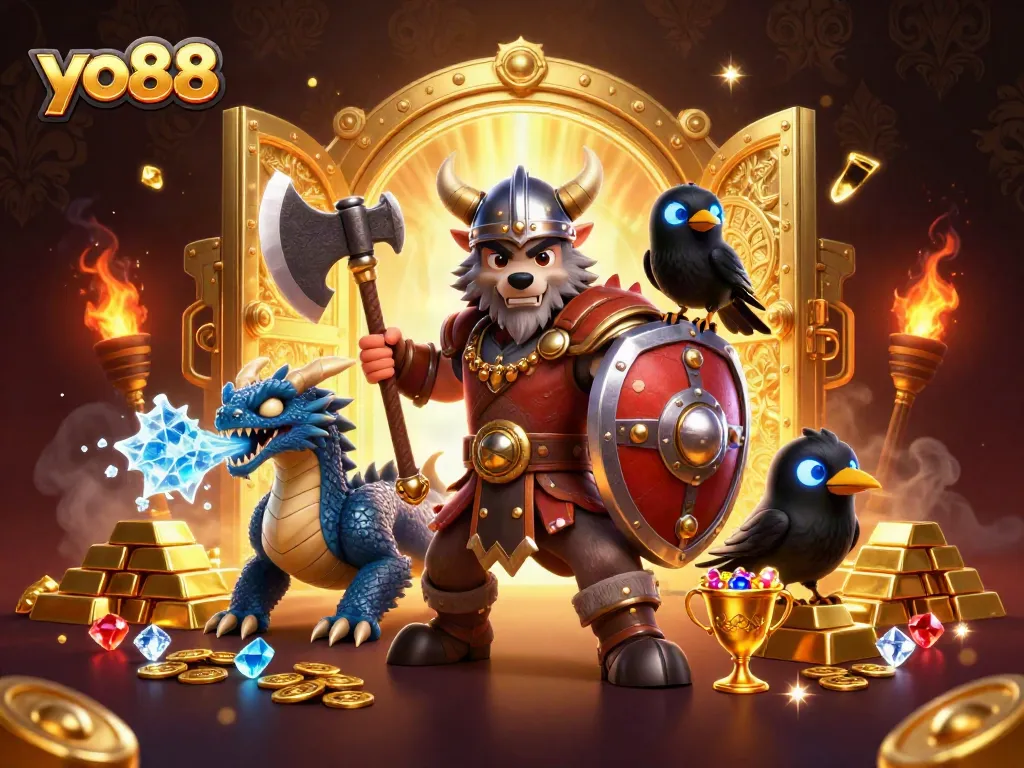 Experience thrilling gameplay with yo88 as a Viking wolf warrior, dragon, and treasures of fortune.