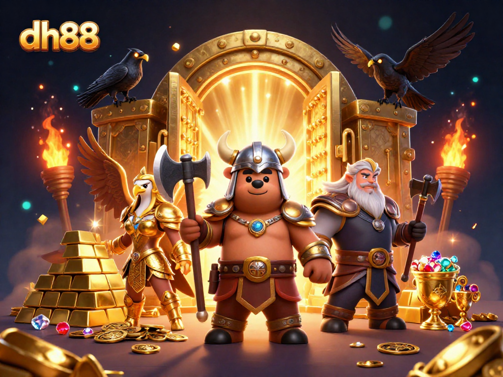 Spin and win with dh88's thrilling 3D casino adventure featuring Viking characters and treasures.