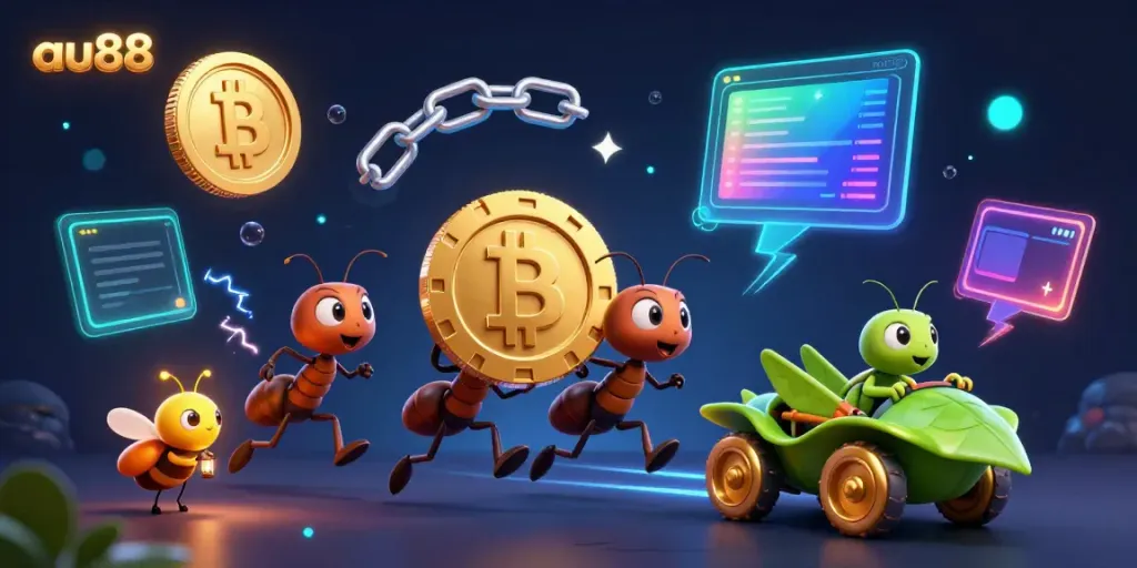 Experience the thrill of au88 with ants carrying a giant poker chip in a dynamic casino heist.