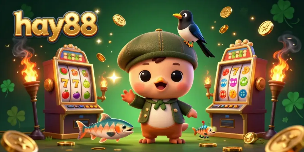 Experience the exciting world of hay88 with vibrant casino elements and playful characters.