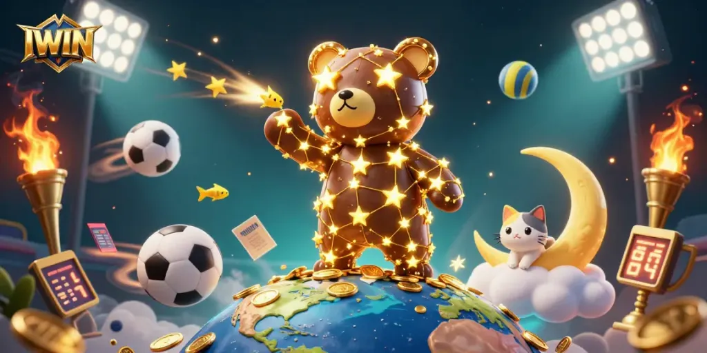 IWIN enhances gamers' experiences with golden coins and dynamic sports elements in this vibrant casino scene.
