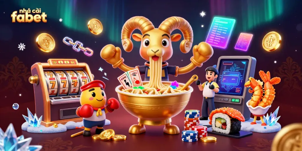 Experience the excitement of nhà cái fabet with a dynamic scene of vibrant casino characters and gambling elements.