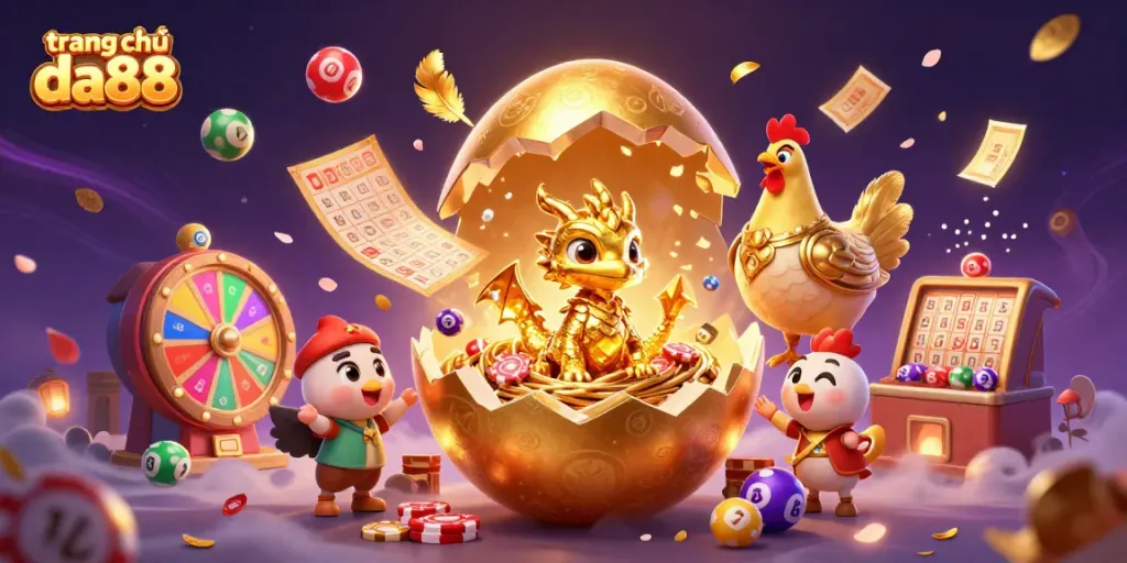Experience the exciting gaming world at trang chủ da88 with a baby dragon and golden treasures.
