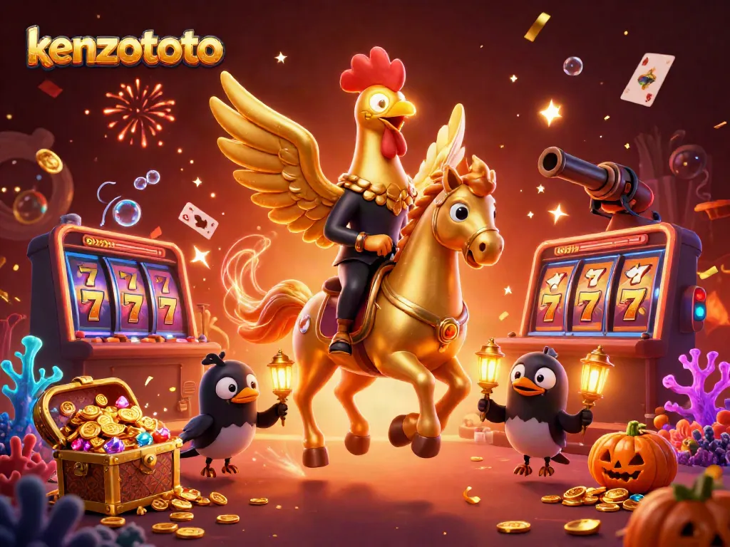 Experience captivating gameplay at kenzototo with a dynamic casino scene featuring a golden rooster character.