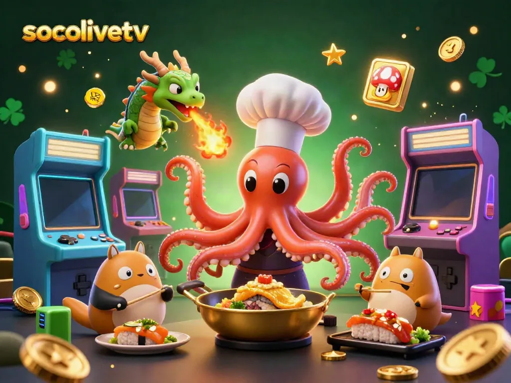 Experience the thrill of socolivetv with dynamic characters and vibrant gaming elements in this colorful illustration.
