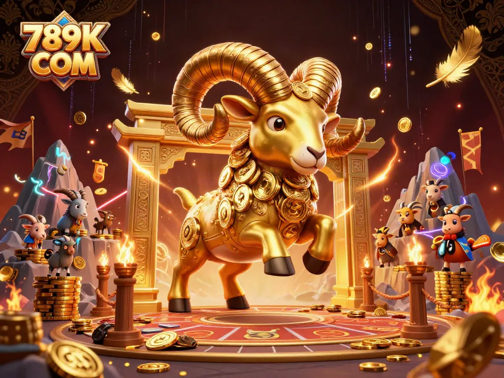 Experience dynamic gameplay at 789K COM with stunning visuals of golden rams and exciting casino elements.