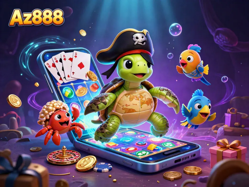 Experience thrilling Az888 casino adventures with animated characters in a vibrant underwater scene.