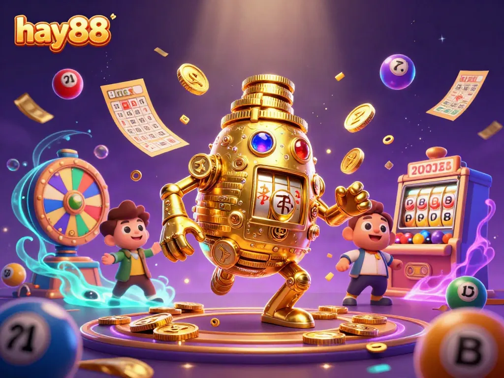 Experience the excitement of hay88, featuring a dynamic golem and lottery game elements.