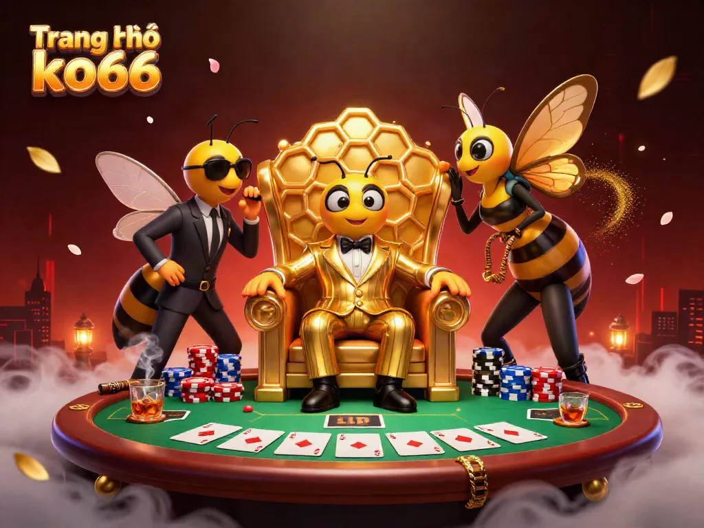 Engage with the vibrant scene showcasing Trang chủ ko66, featuring cartoon characters in a dynamic casino setting.