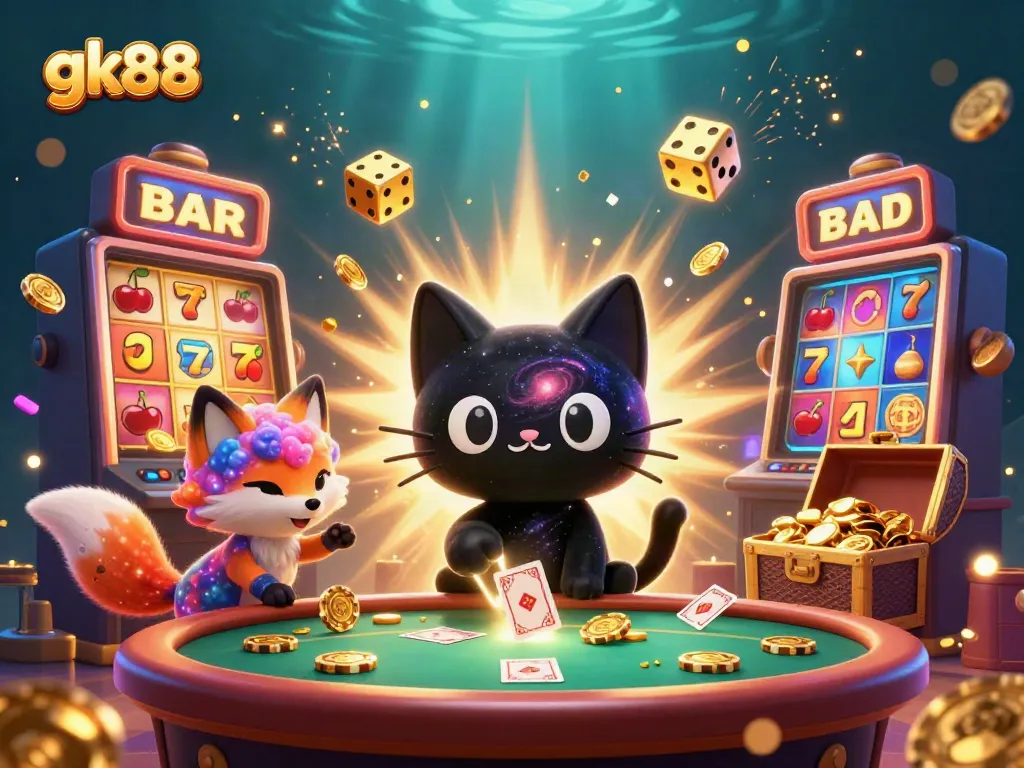 Engage in thrilling action at the gk88 casino table with golden chips and vibrant game elements.