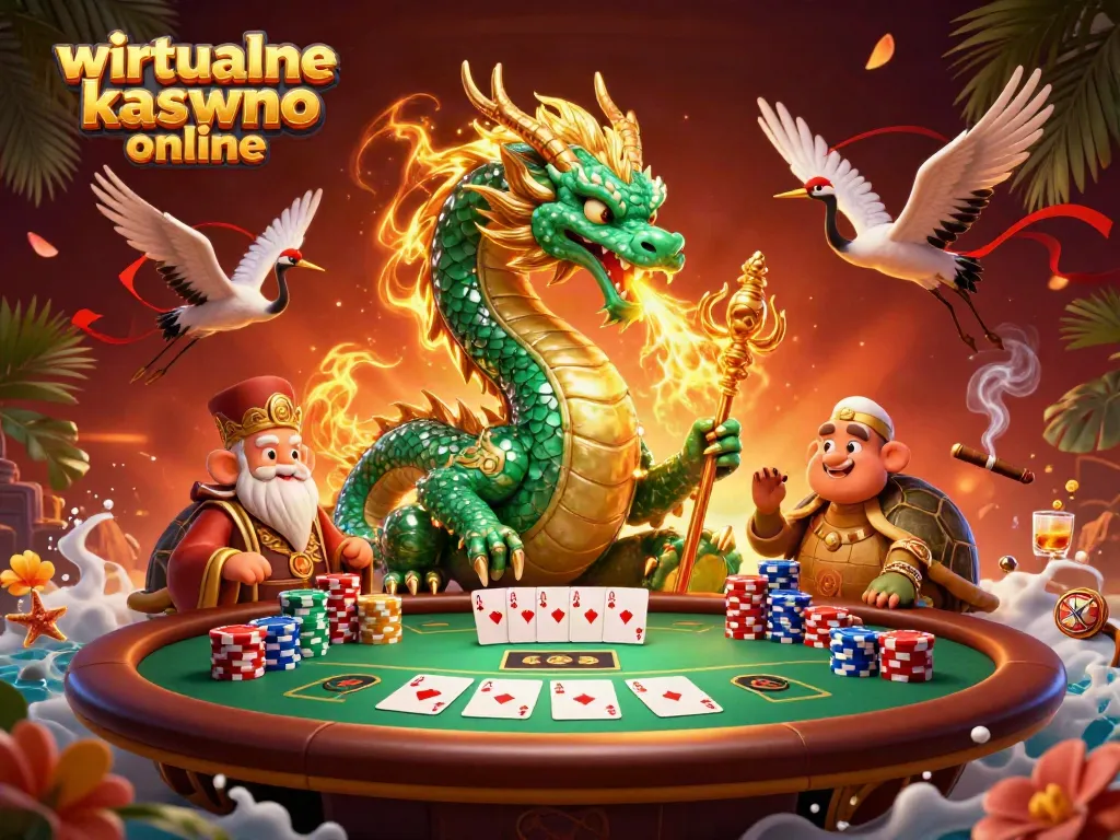 Engage in thrilling action at wirtualne kasyno online with stunning 3D illustration of mythical characters and poker elements.