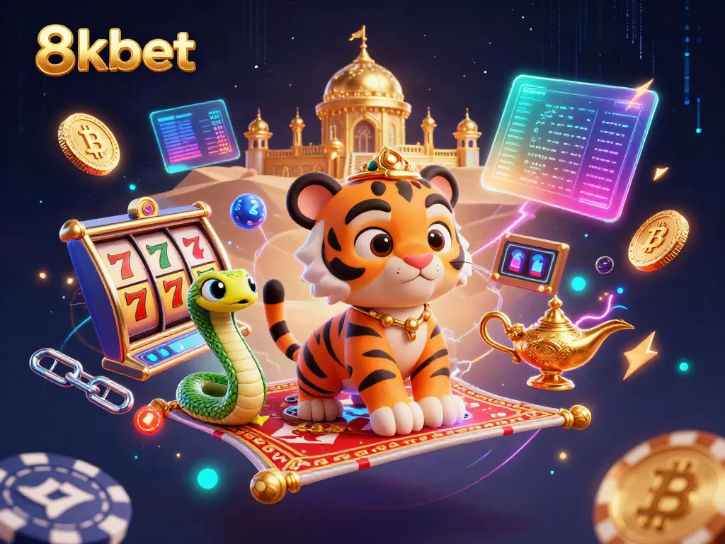 Experience the enchanting world of 8kbet with a magical sultan and vibrant casino elements.