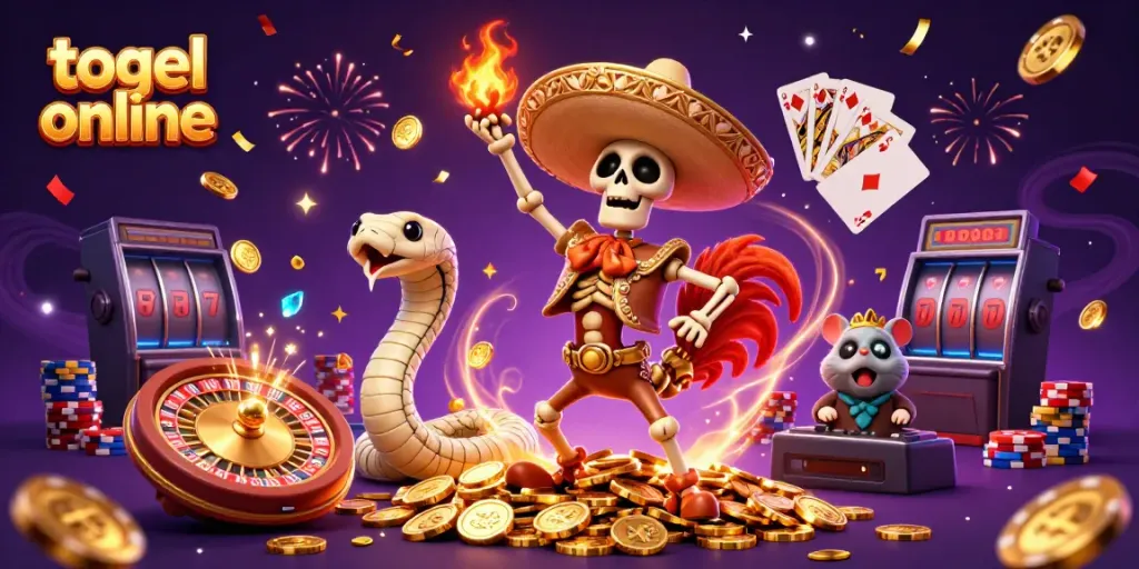 Menang dalam togel online dengan kemenangan besar, ditandai dengan karakter menarik dan efek gemerlap.