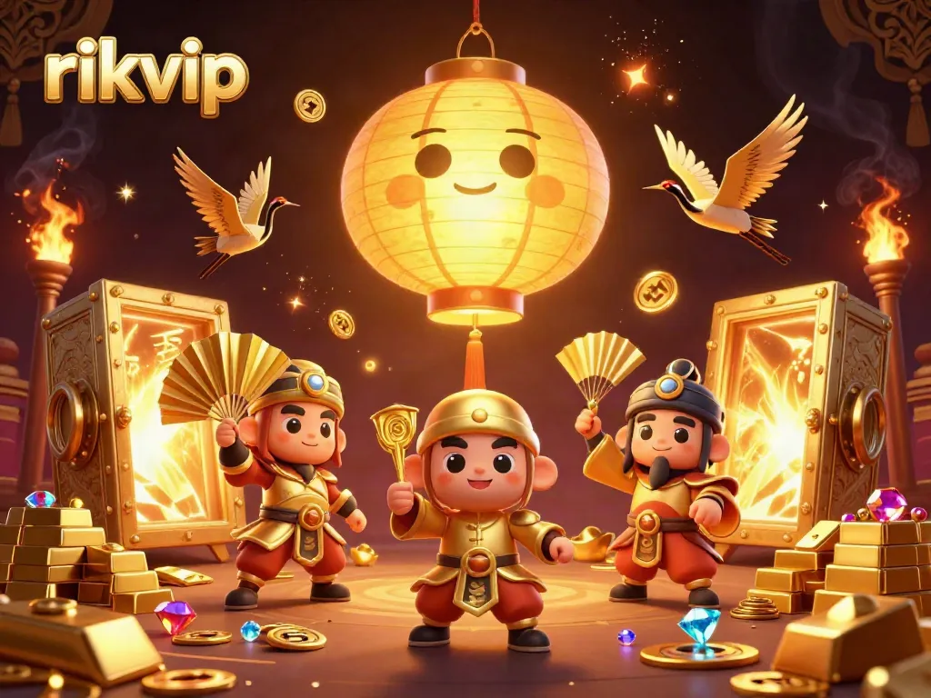 Experience the thrill with rikvip as the golden lantern spirit floats above a vibrant casino scene.