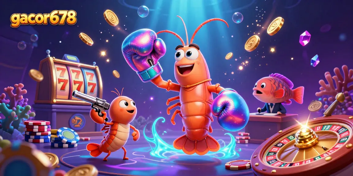 Experience high-stakes fun with gacor678, featuring vibrant slot reels and lively aquatic characters.