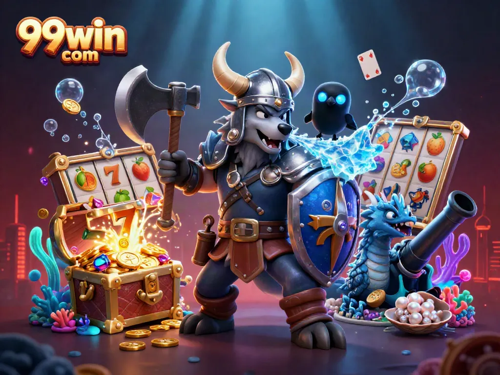 Engage in thrilling slots at 99win com with exciting visuals of lucky symbols and heroic characters.