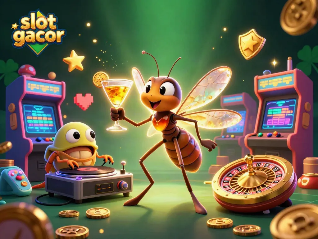 Spin to win at slot gacor with lively 3D characters celebrating casino joy!