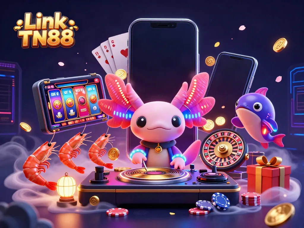 Experience thrilling fun with Link TN88, as vibrant characters dance through a lively casino scene.