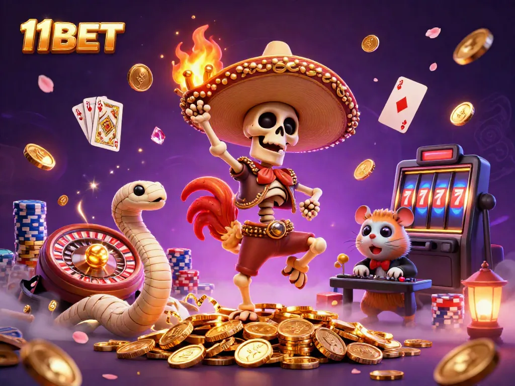 Experience thrilling gaming action at 11BET with vibrant characters celebrating wins in a casino scene.