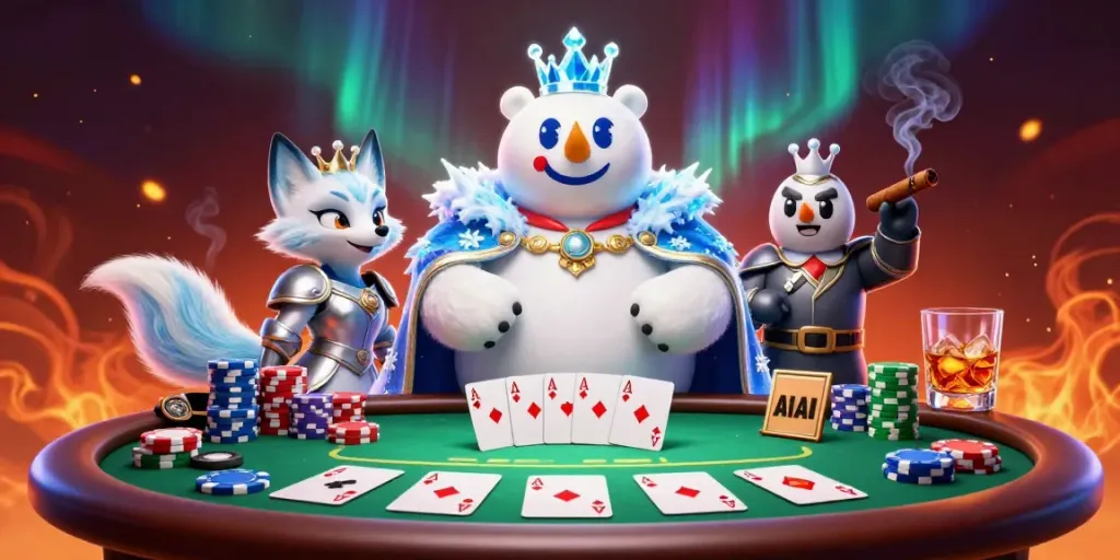 Engage with exciting games at Manclub while surrounded by a vibrant casino scene with poker elements.