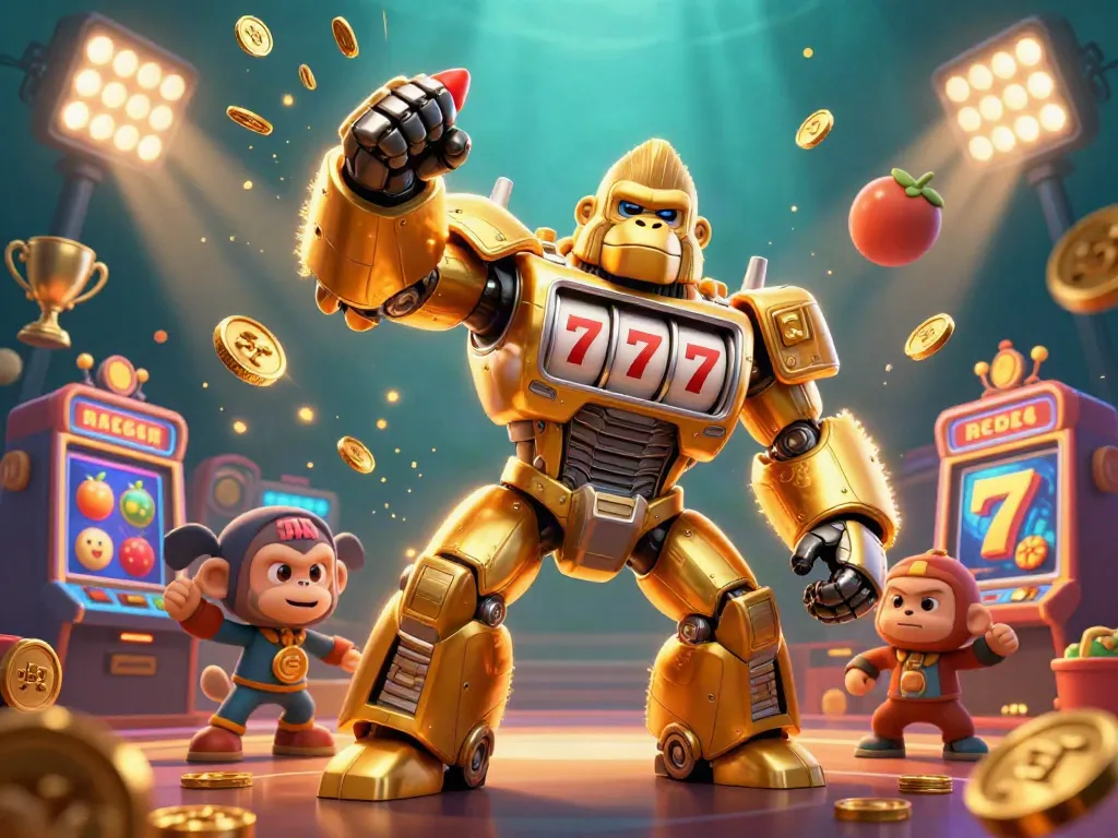 Experience the thrill of b52 casino games with a dynamic 3D illustration featuring a golden gorilla mech.