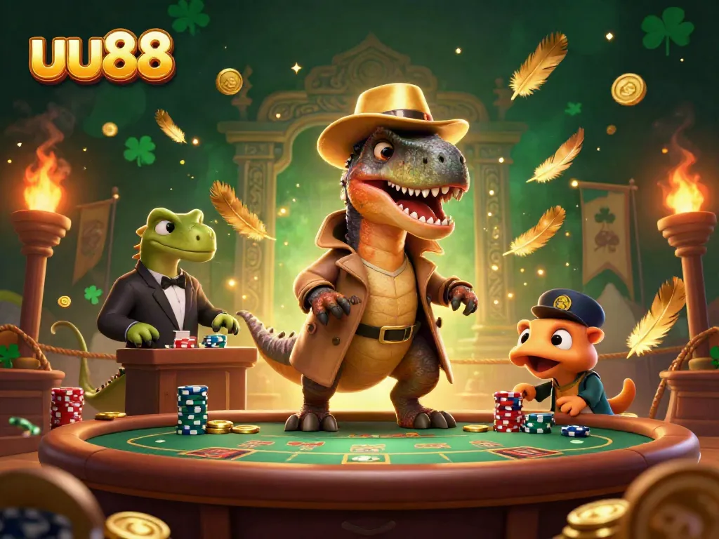 Experience thrilling gameplay at uu88's blackjack table where a velociraptor and stegosaurus collide!