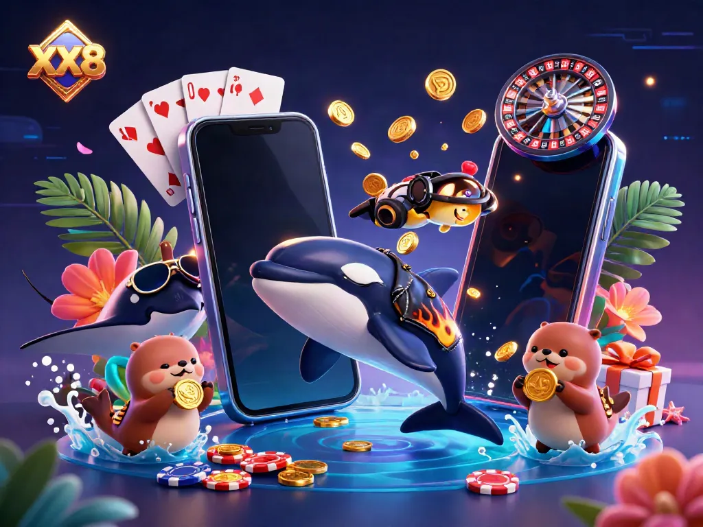 Engaging scene with XX8 characters and slot games showcasing a vibrant online casino excitement.