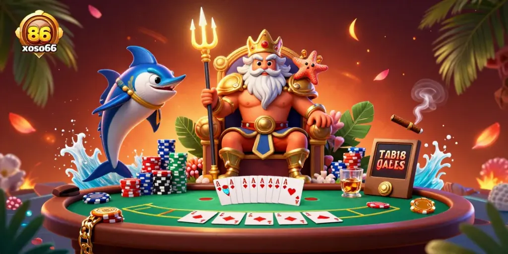 Xoso66 showcases an exciting online gambling experience with a lavish setting, colorful game elements, and engaging characters.
