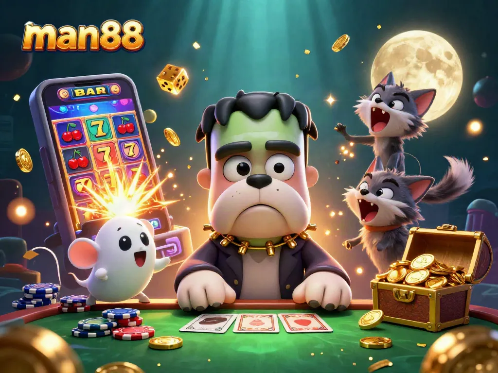 man88 unleashes thrilling card dealing spectacle with monster characters and dynamic casino elements.