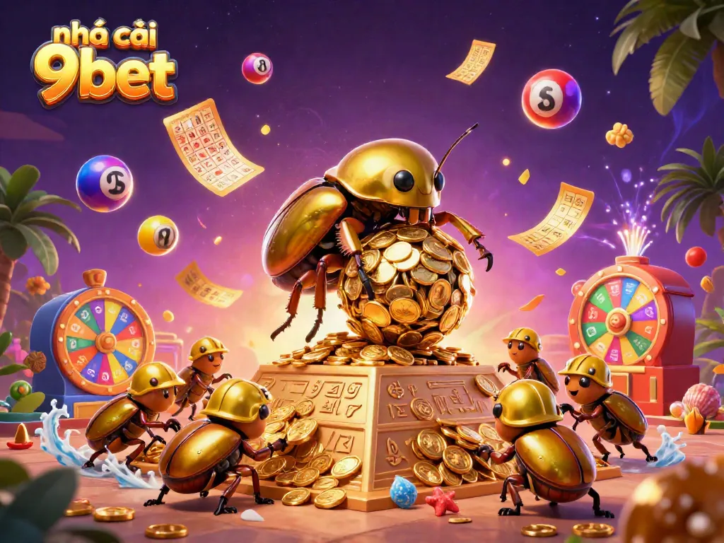 Experience thrilling gameplay at nhà cái 9bet with golden coins and vibrant lottery elements.
