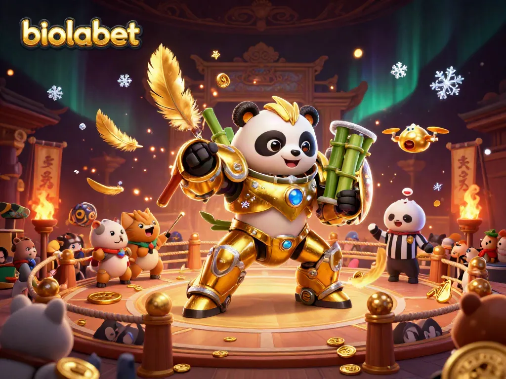 Experience dynamic casino action with biolabet-themed golden panda fighting for big wins.
