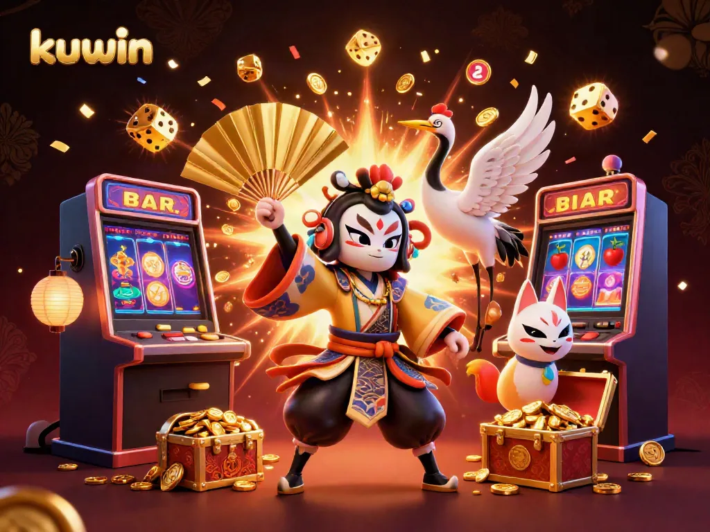 Experience the thrill of kuwin's jackpot with a vibrant 3D casino scene featuring explosive winnings.